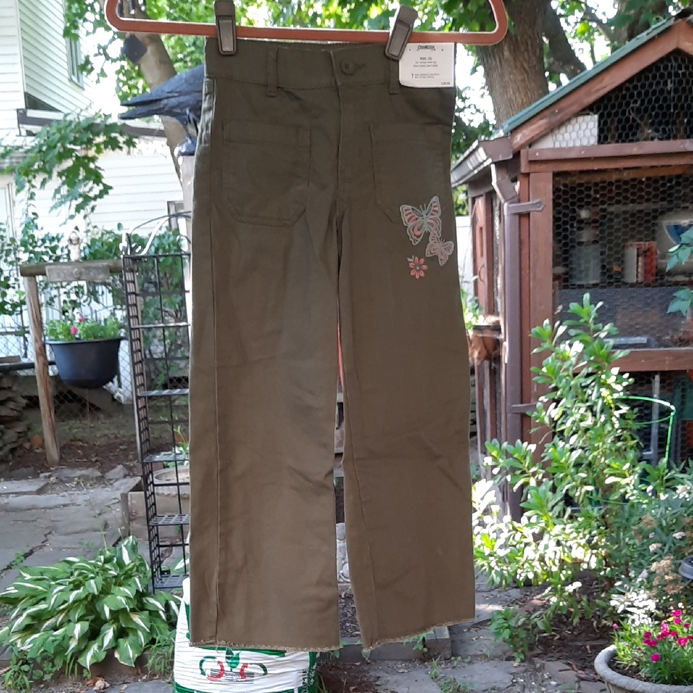 Olive Green Pants with Butterfly Embroidery